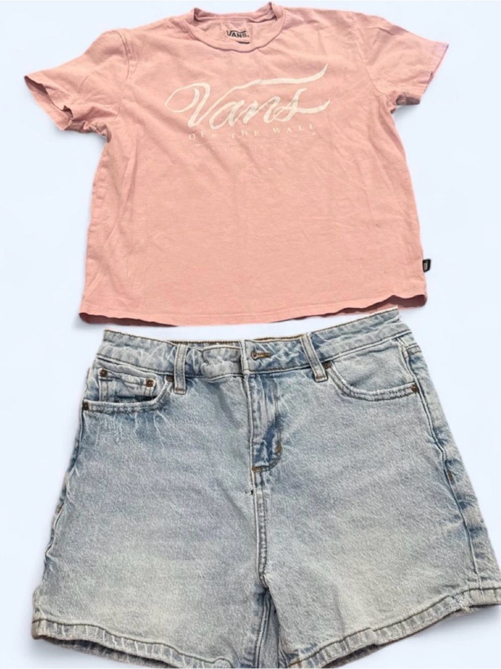 Vans Pink Graphic Tee with Light Wash Jean Shorts